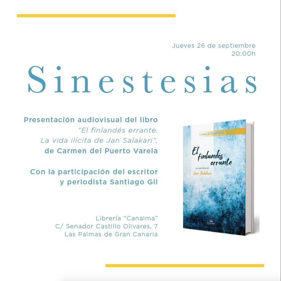 Presentación sinestésica del libro "El finlandés errante" en la librería Canaima, de Las Palmas