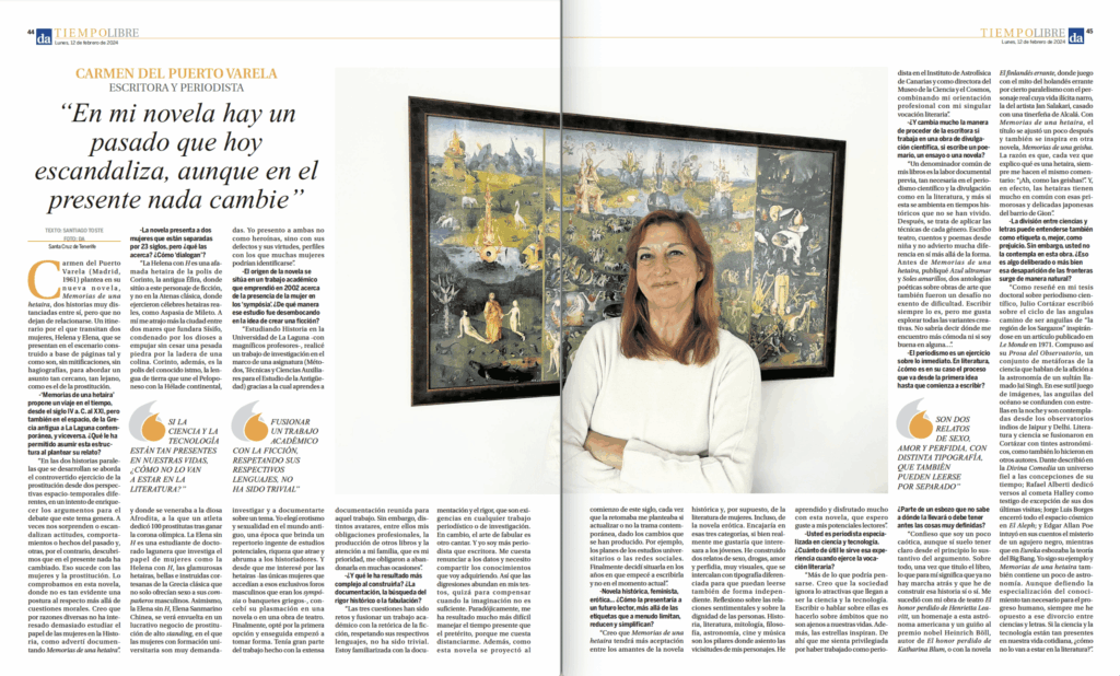 (ENTREVISTA)  CARMEN DEL PUERTO VARELA:  “En mi novela hay un pasado que hoy escandaliza, aunque en el presente nada cambie”