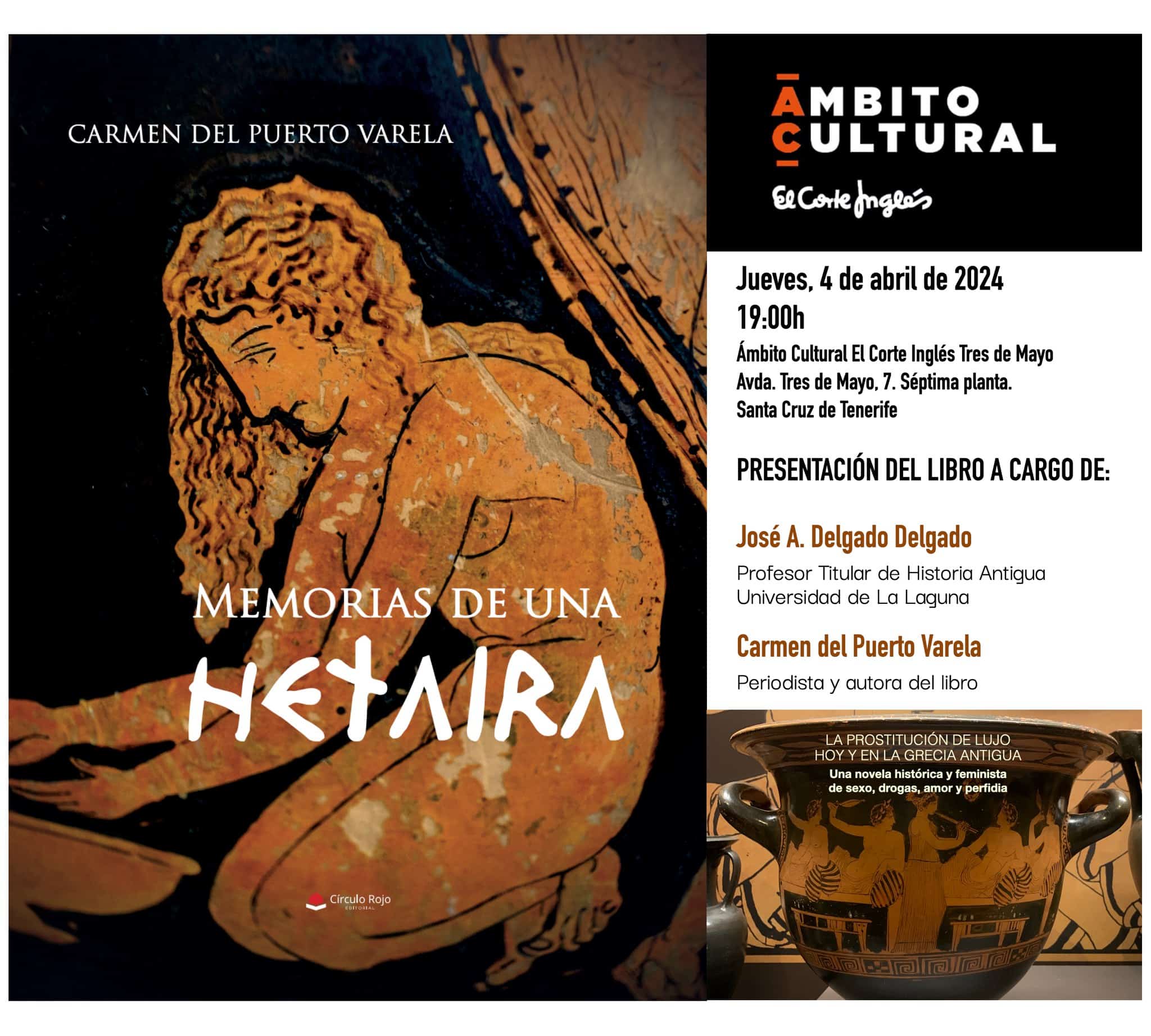 Presentación de "Memorias de una hetaira" en Ámbito Cultural de El Corte Inglés de Tenerife