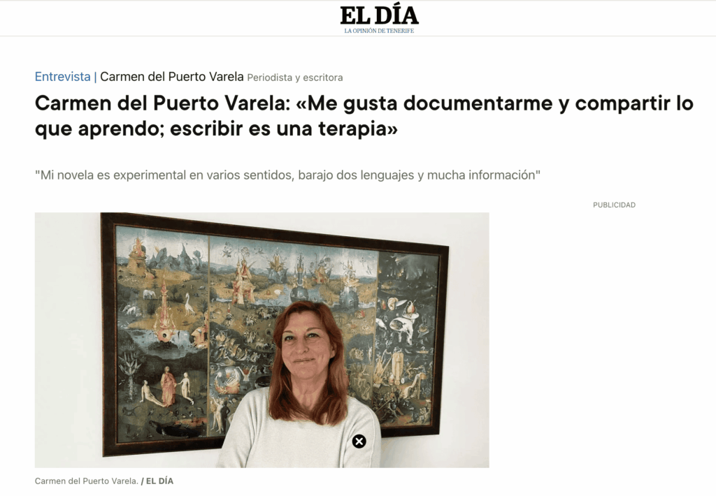 (ENTREVISTA)  Carmen del Puerto Varela: «Me gusta documentarme y compartir lo que aprendo; escribir es una terapia»
