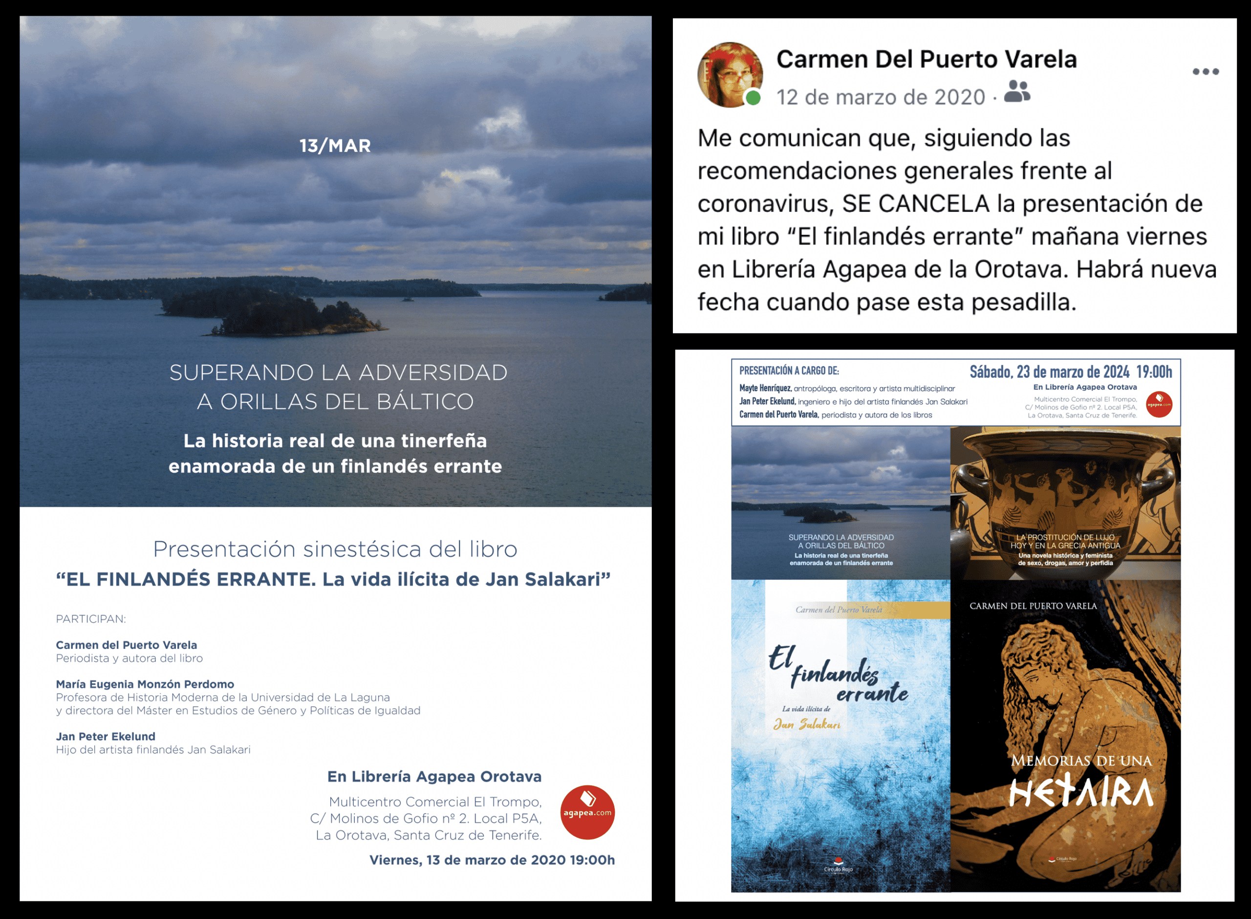 Presentación sinestésica de "El finlandés errante" y "Memorias de una hetaira" en la Librería Agapea de La Orotava, en Tenerife