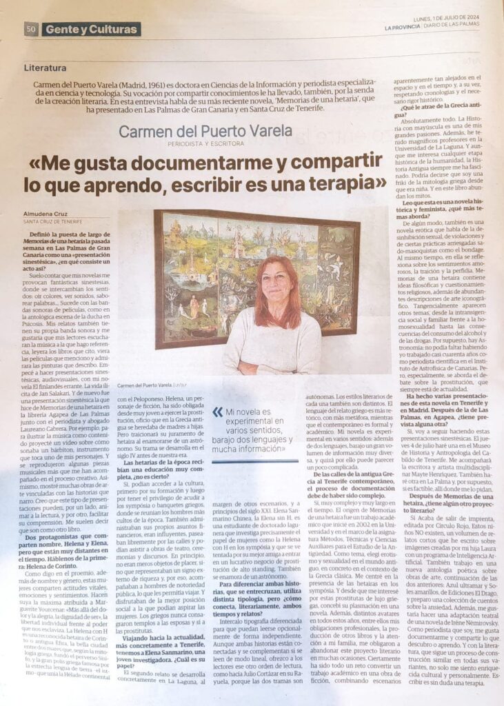 (ENTREVISTA) Carmen del Puerto Varela: «Me gusta documentarme y compartir lo que aprendo, escribir es una terapia»