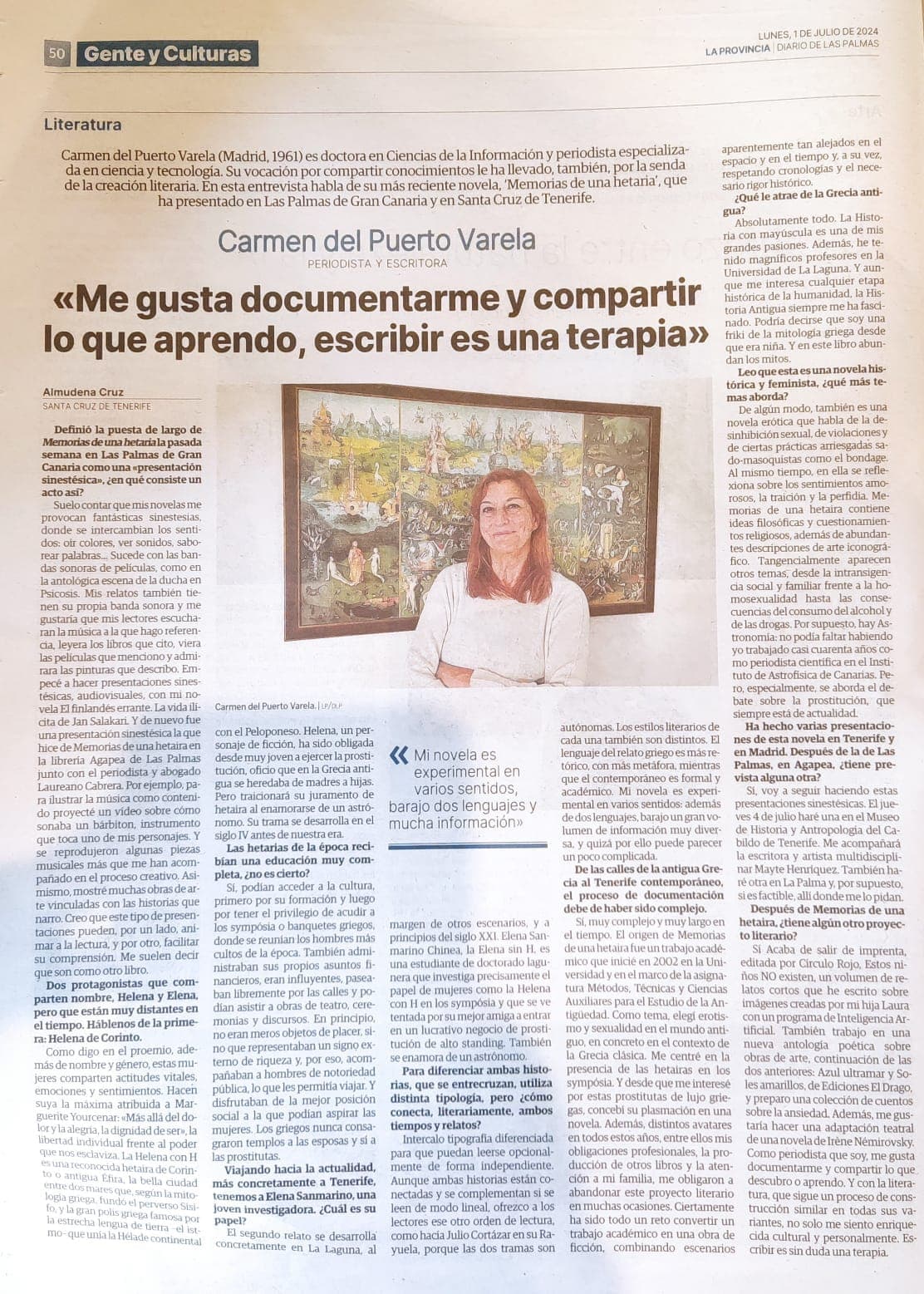 (ENTREVISTA) Carmen del Puerto Varela: «Me gusta documentarme y compartir lo que aprendo, escribir es una terapia»